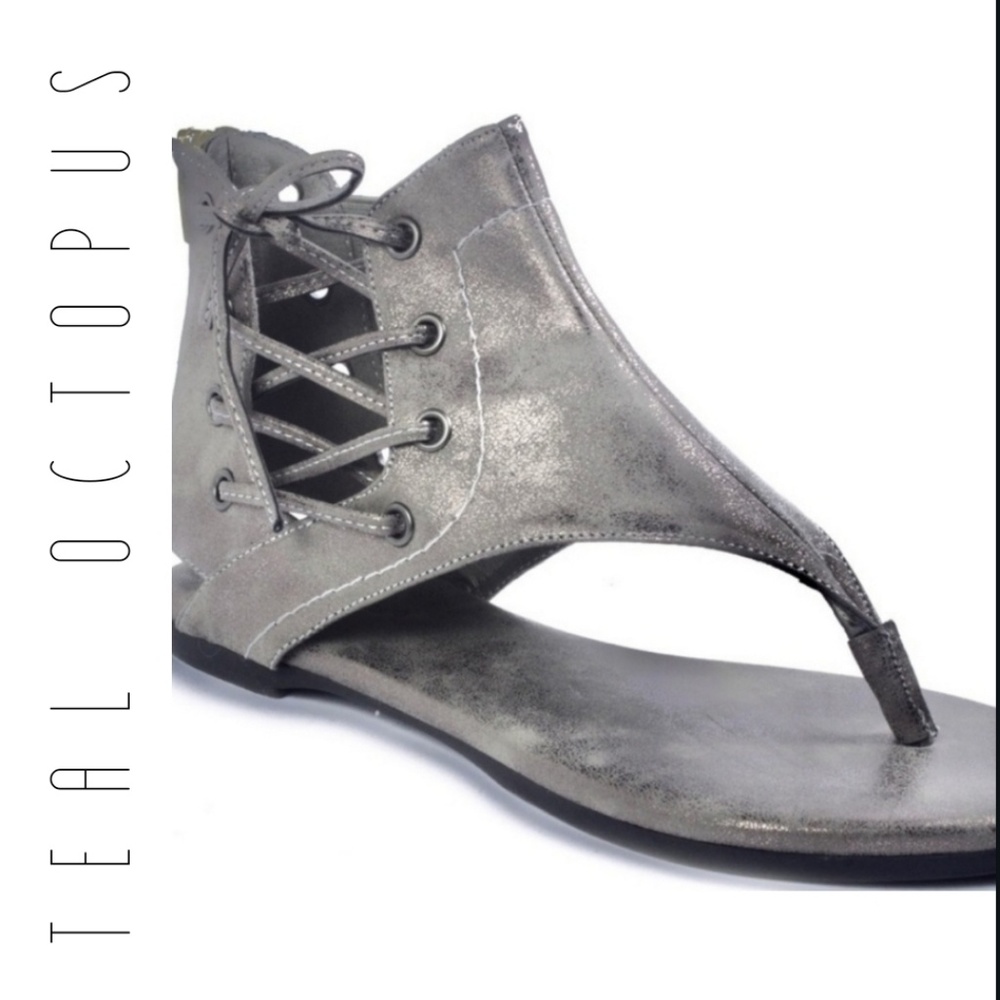 PIERRE DUMAS SANDALS SHOES PEWTER ADELE 2 - Picture 2 of 5